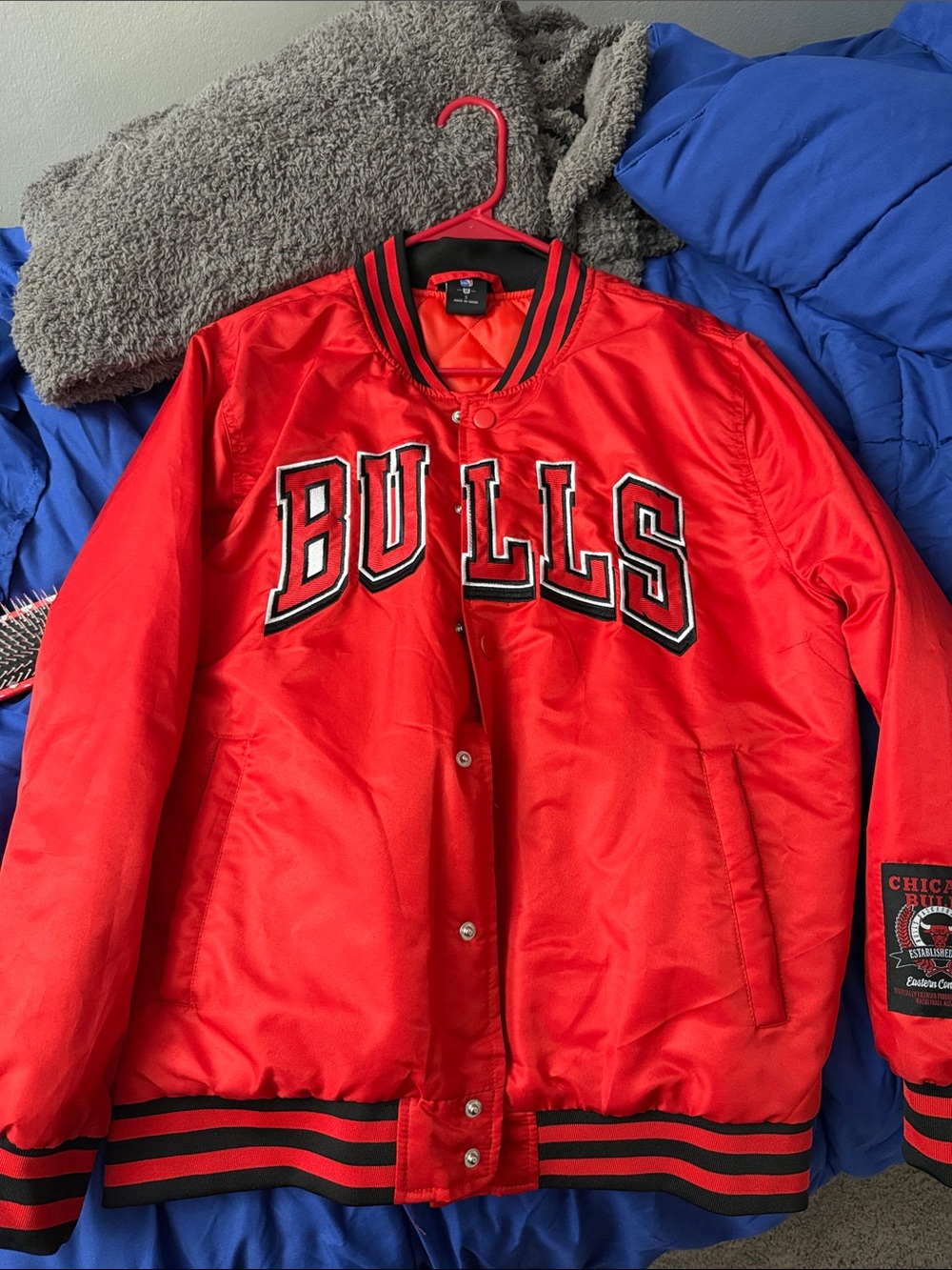 NBA Red Bulls Satin Varsity Jacket with Black Trim
